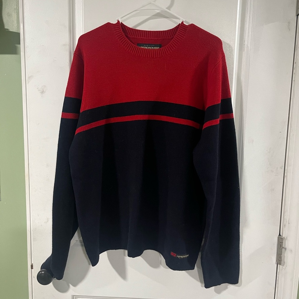 Vintage Abercrombie & Fitch Sweater Mens Large Navyâ Crewneck Stripe 90s Y2K